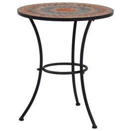 Hivvago - Round Outdoor Patio Bistro Table Mosaic Tiles and Metal Frame - Grey/Orange