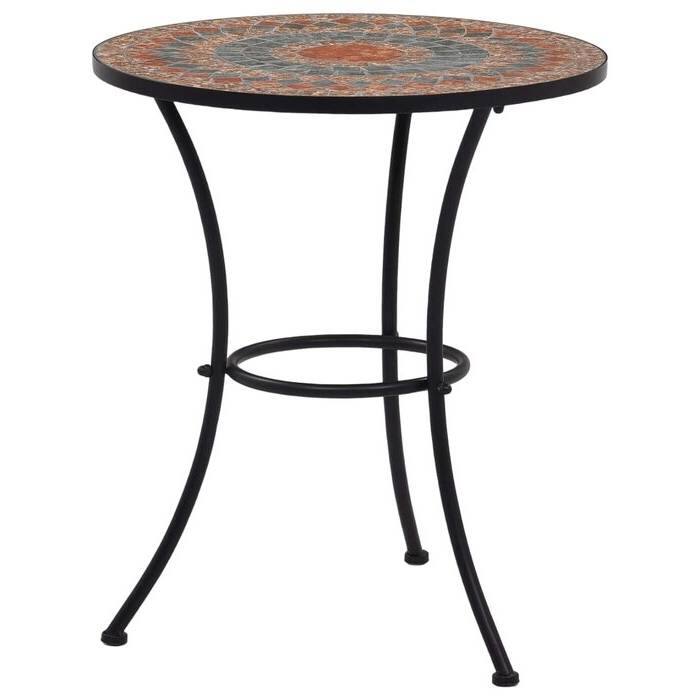 Front. Hivvago - Round Outdoor Patio Bistro Table Grey/Orange Mosaic Tiles and Metal Frame - Grey/Orange.