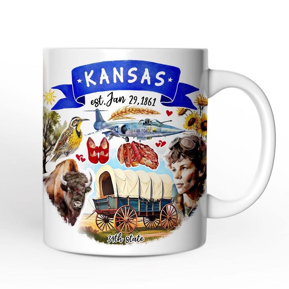 OrnamentallyYou - Artistic Kansas State Themes and Landmarks Mug - White