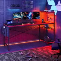 Bestier - Gaming Desk with LED Lights, Storage Shelves, and Side Bag - 61" wide - Black - Front_Zoom