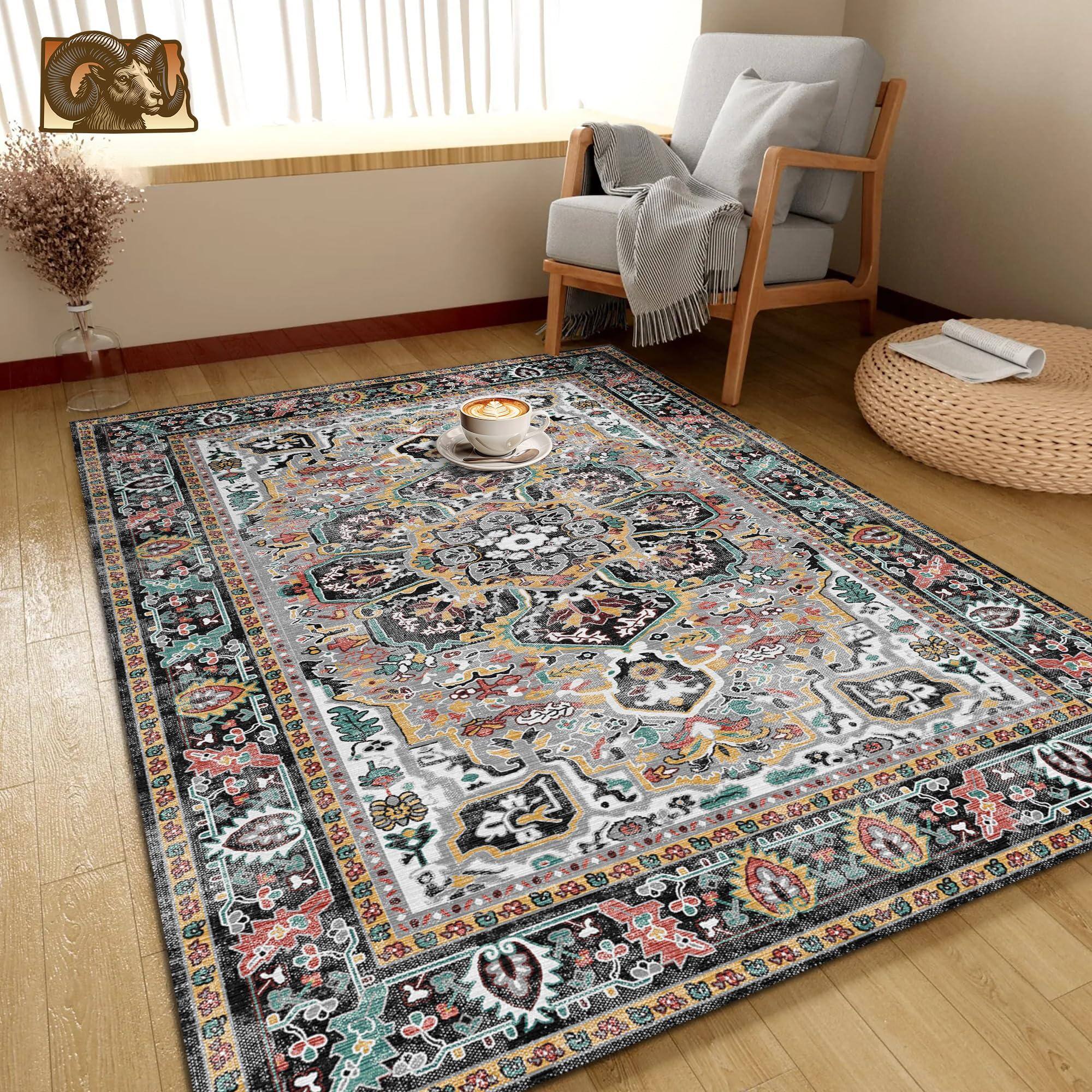 Alt View 1. Fabibe - 8' X 10' Traditional Persian Machine Washable Wool WASHABLE AREA VINTAGE TRADITIONAL PERSIAN MAT FOLDABLE DISTRESSED - Graphite and Mist 3' x 5' (Rectangular).