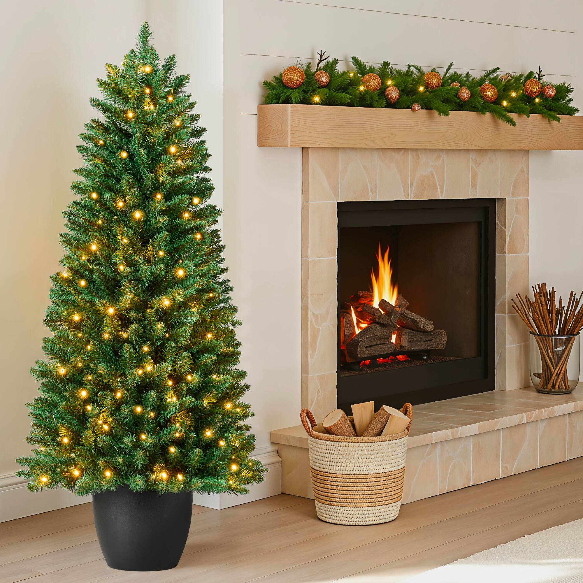 Alt View 7. Best Choice Products - Best Choice Products Pre-Lit Potted Christmas Tree, 4.5ft Classic Artificial Holiday Decor, w/175 Twinkling White LEDs - Green.