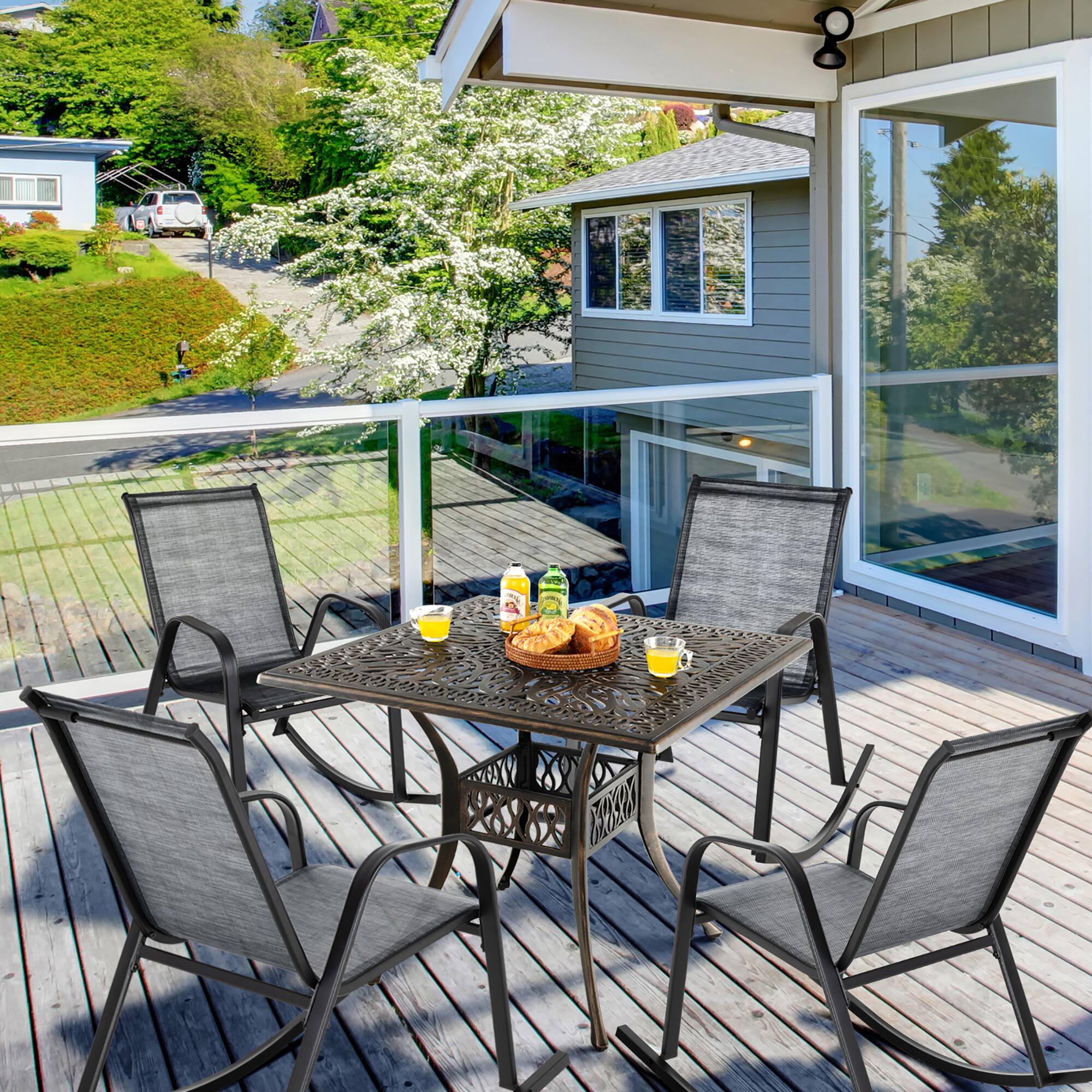 Alt View 1. Gymax - Gymax 4pcs Patio Rocking Chair Heavy-Duty Metal Rocker Outdoor Anti-Slip Gray - Gray.