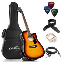 Ashthorpe - Full-Size Cutaway Thinline Acoustic-Electric Guitar w/ Gig Bag and EQ - Sunburst