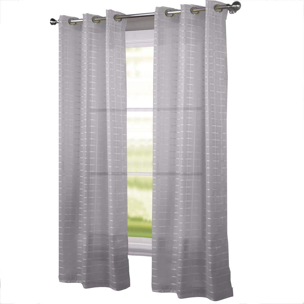 RT Designers Collection - Wanda Box Voile Light Filtering One Grommet Curtain Panel 54" x 90" - Silver