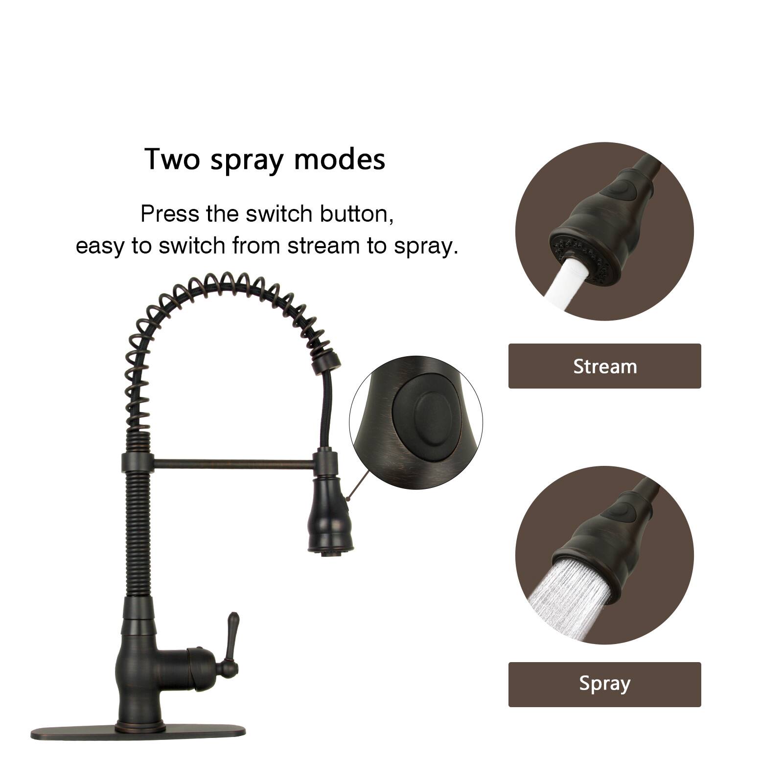 Two spray modes  
Press the switch button, easy to switch from stream to spray.  

Stream  
Spray