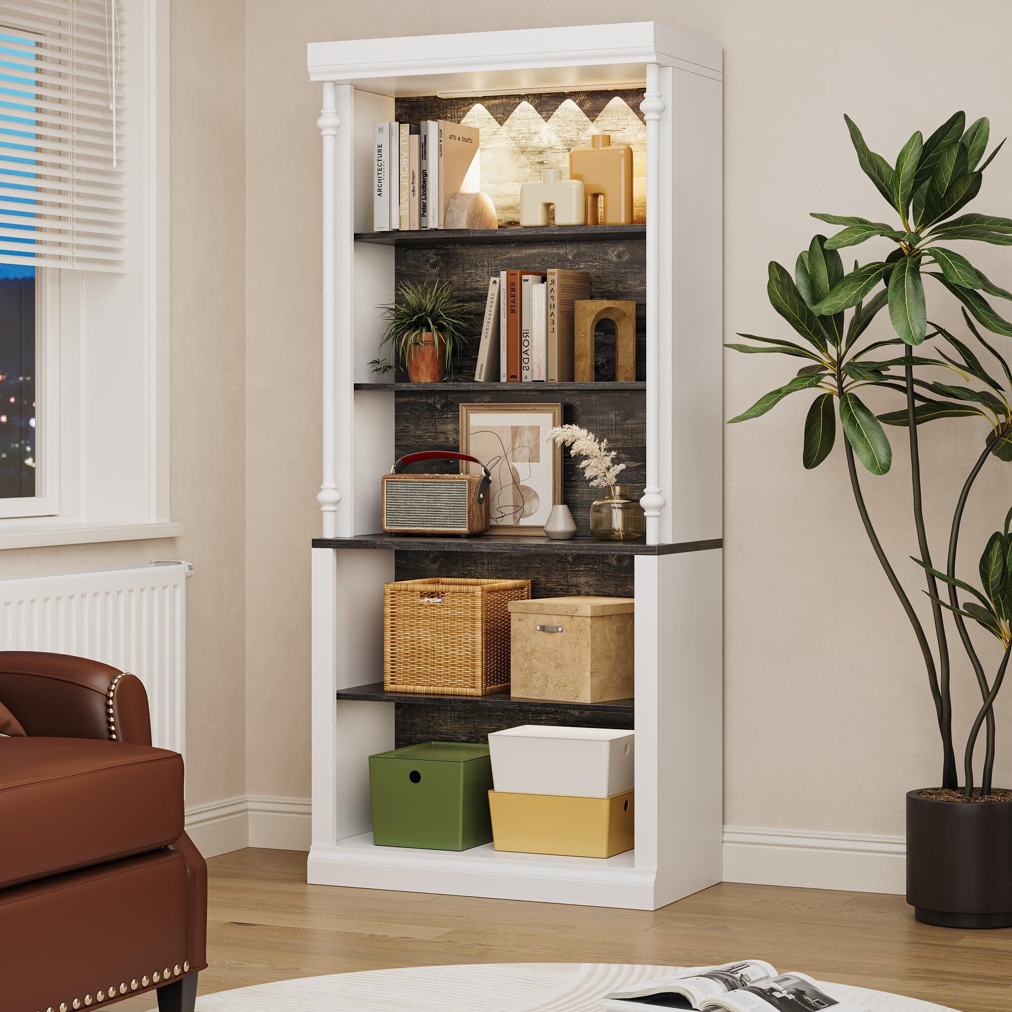 Acekool - 71" Tall Pantry Cabinet with LED Lights, Freestanding Storage Cabinets with Hutch - White