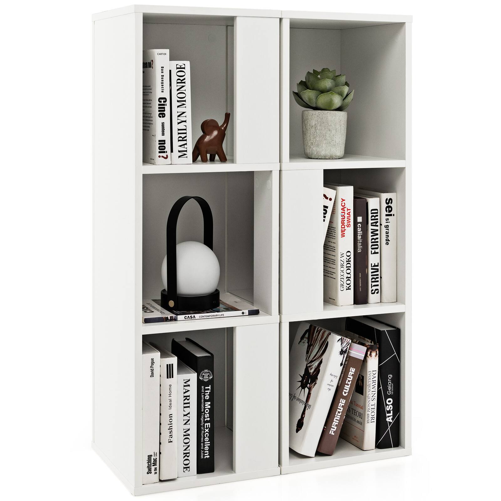 Ecooso - 3-Tier Freestanding Bookcase with Anti-toppling Device & 6 Cubes - White