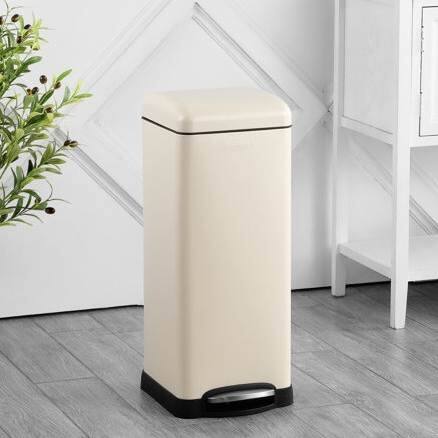 Angle. Hivvago - 8-Gallon Retro Stainless Steel Step-On Trash Can in Light Almond Beige Finish - Beige Finish.