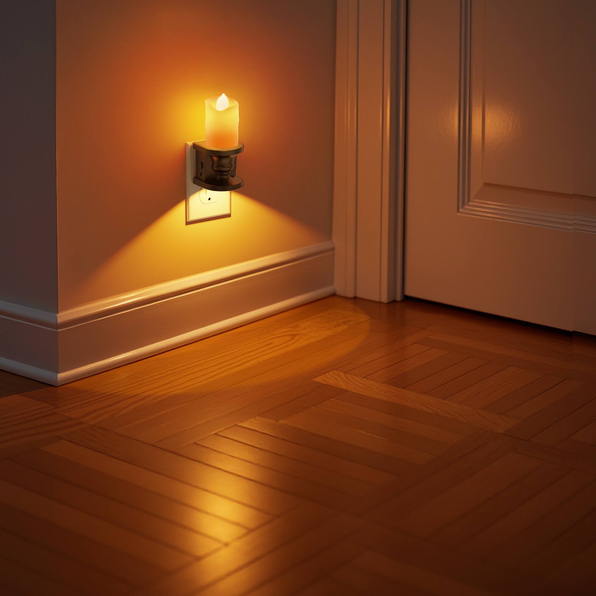 Alt View 4. Jandcase - JANDCASE 2-Pack 2W  Plug-in Night Light, Amber Glow, Slim Candle with Flicker Effect, Up/Down Light, Slide Dimmer - Black.