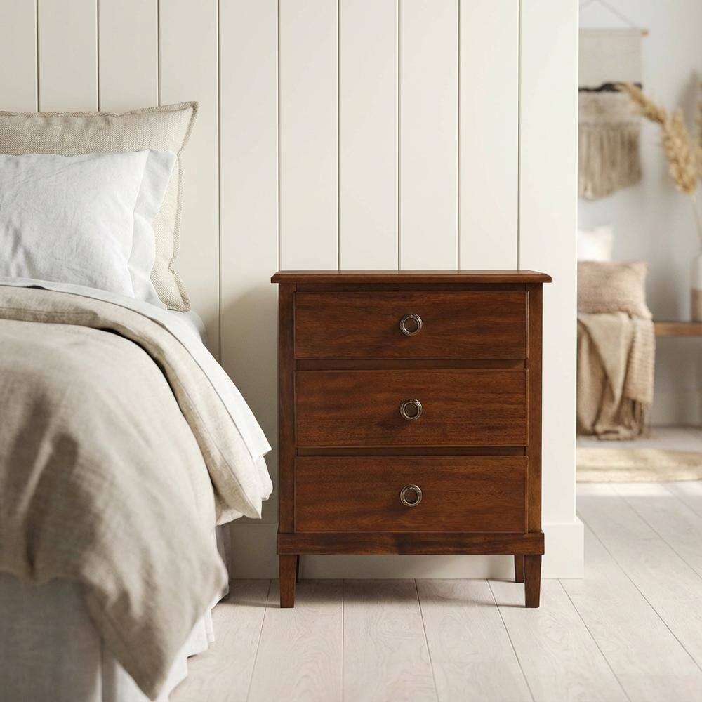Left. FurniFact - Brown Nightstand with 3 Drawers and Contemporary Design - Brown.