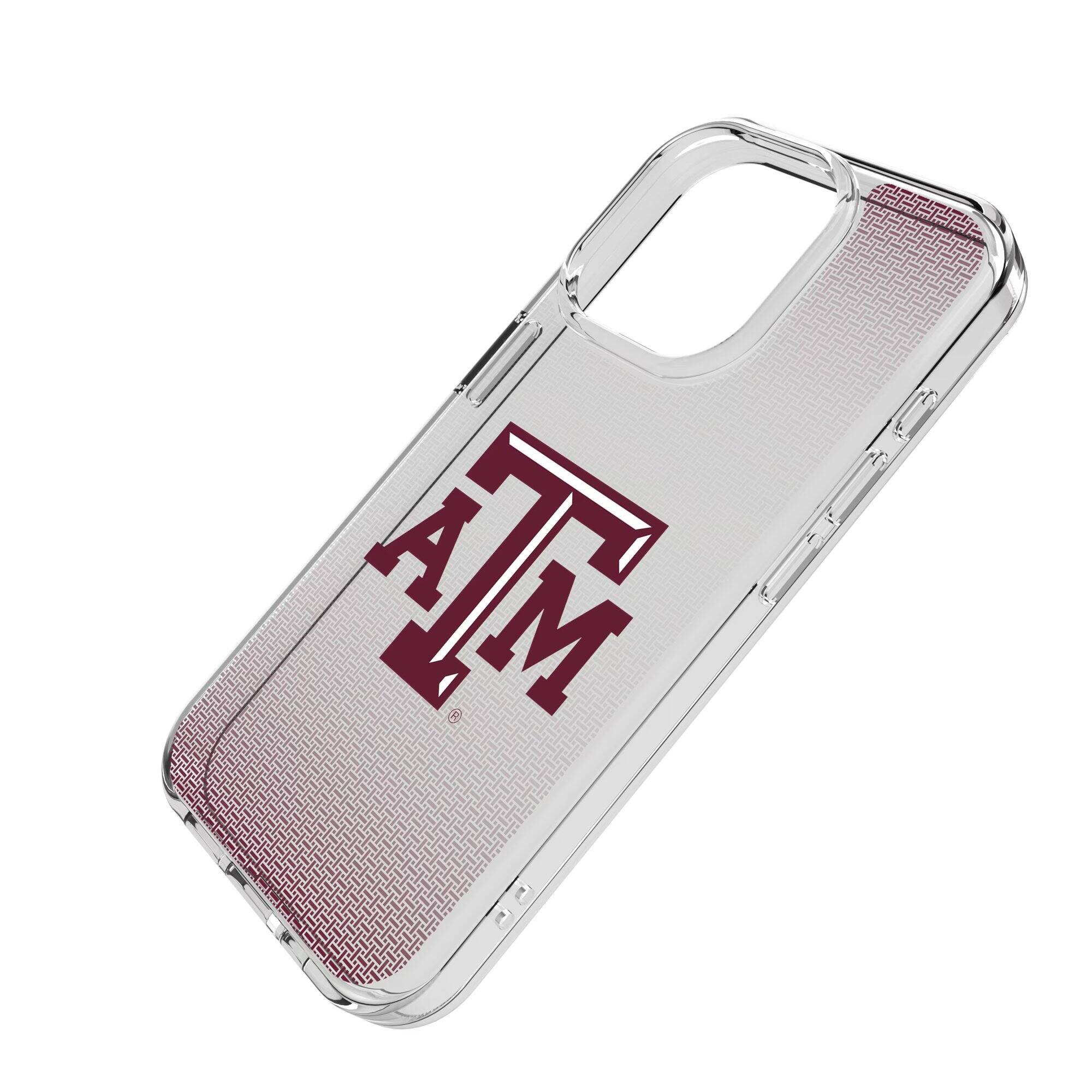 Alt View 1. Keyscaper - Texas A&M Aggies Linen Logo iPhone Clear Case - 14 Plus - Multicolor.