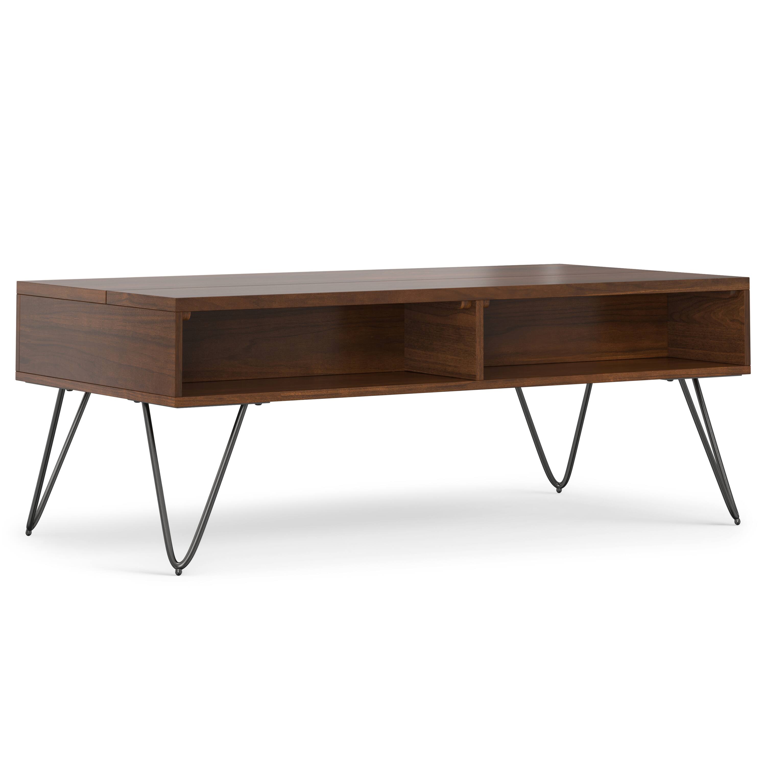 Alt View 4. Simpli Home - Hunter  48 inch Wide Rectangle Industrial Lift Top Coffee Table in Walnut Veneer - Walnut Veneer.