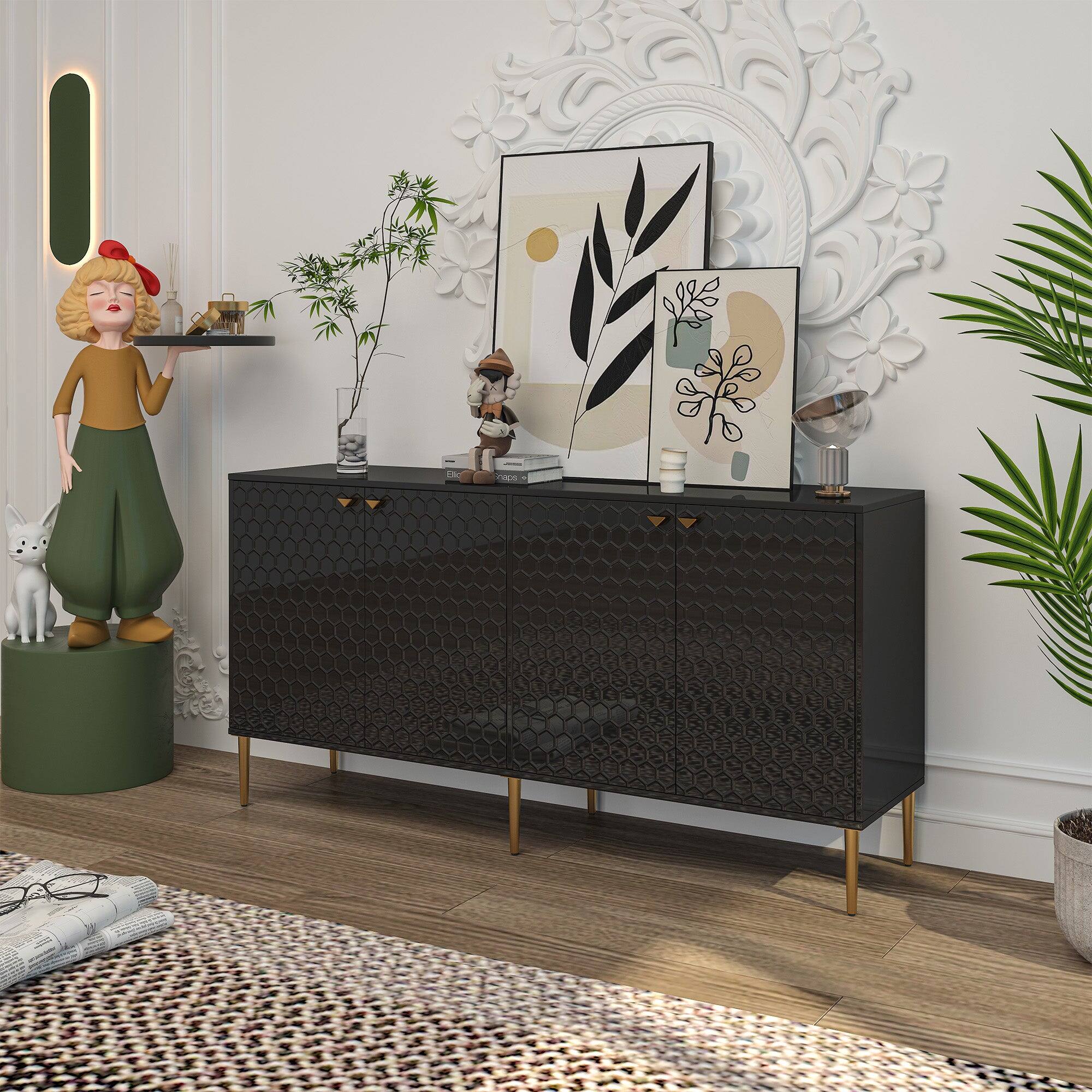 Alt View 3. Boyel Living - Boyel Living 4 Door Cabinet - Black.