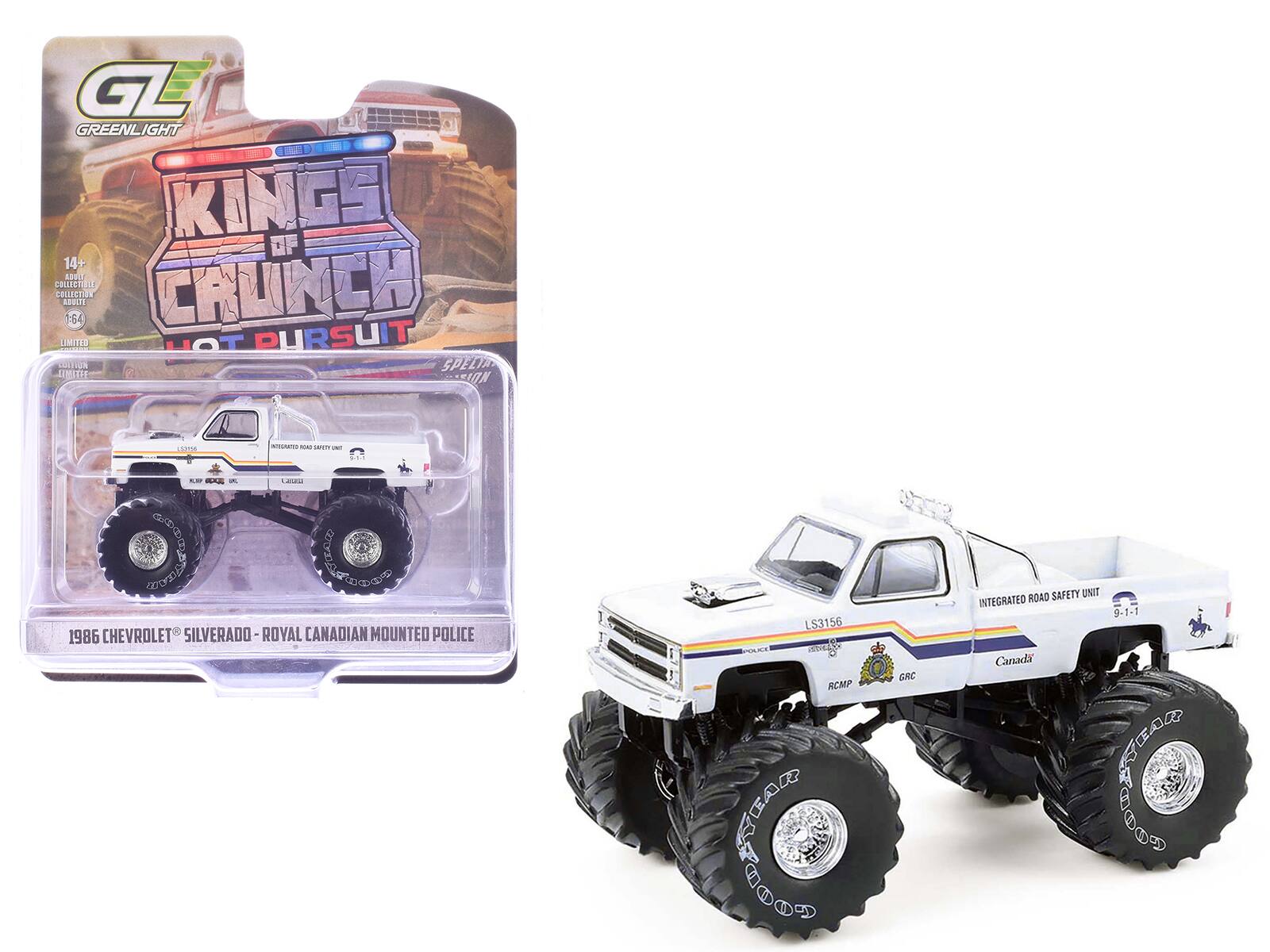 GL GREENLIGHT  
KINGS OF CRUNCH  
14+  
ROOL CRUNCH  
1 CELCIN LT 64  
CAUNCH  
UMPTO PURSUIT  
DATION SPELTA  
JHH  
NUV  
S C AA  
- - 6. -- ILL - o..  
Gb XAICO CODE  
CC 1986 CHEVROLET SILVERADO - ROYAL CANADIAN MOUNTED POLICE  
LS3156  
PCMP  
SO GRC  
ROAD SAFETY UNIT  
INTEGRATED 9-1-1  
Canada  
AEAL GOGE