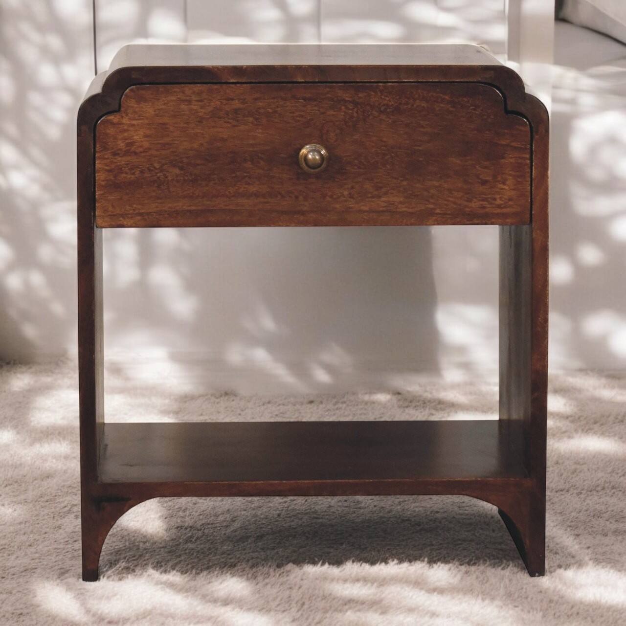 Angle. Artisan Furniture - Artisan Furniture Solid Wood California Walnut Newton Bedside, 1 Drawer, 1 Open Slot, Dark Brown - Dark Brown.