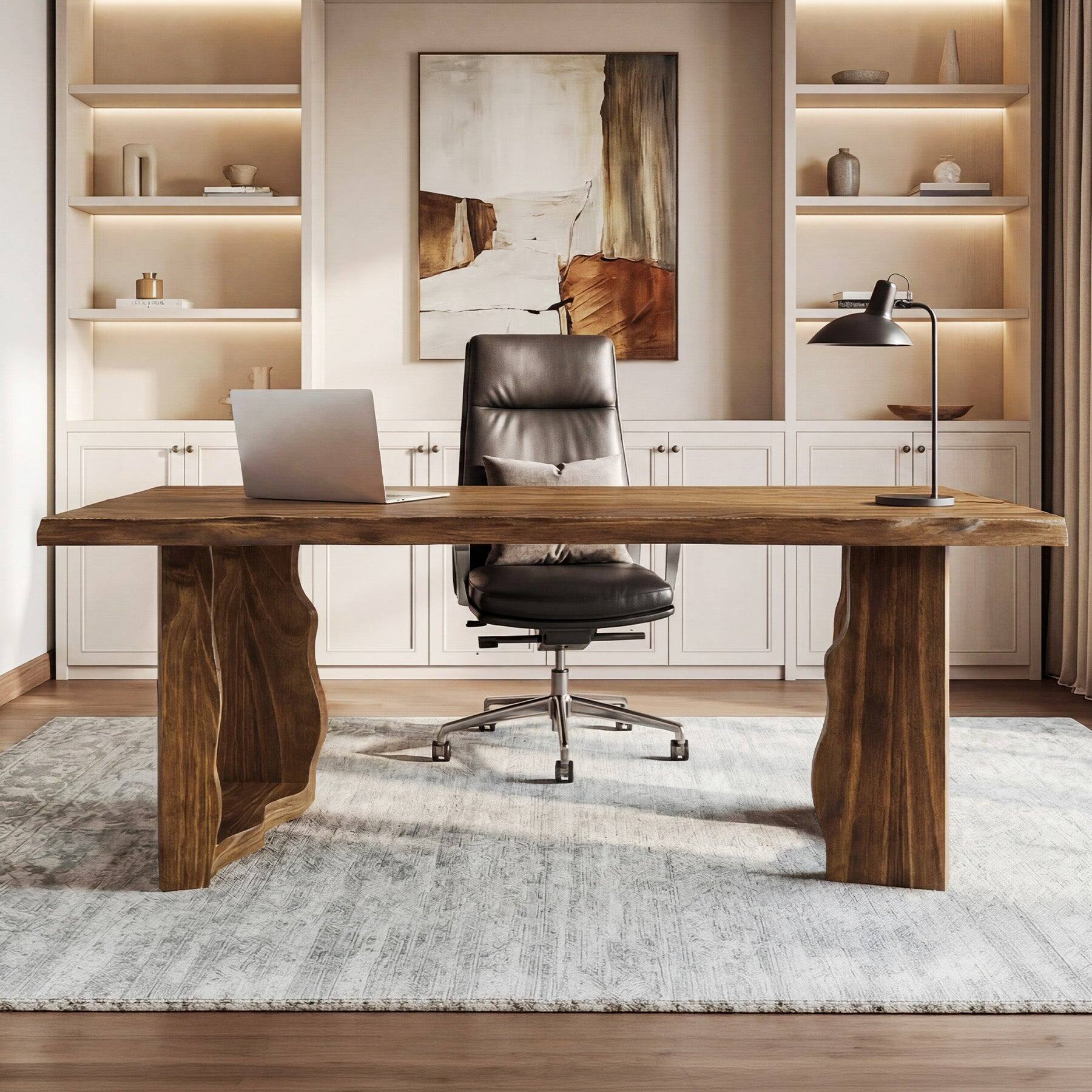 Angle. Tribesigns - Office Executive Desk with Solid Wood Construction, for Computer Work and Writing in Home Offices - Dark Brown.
