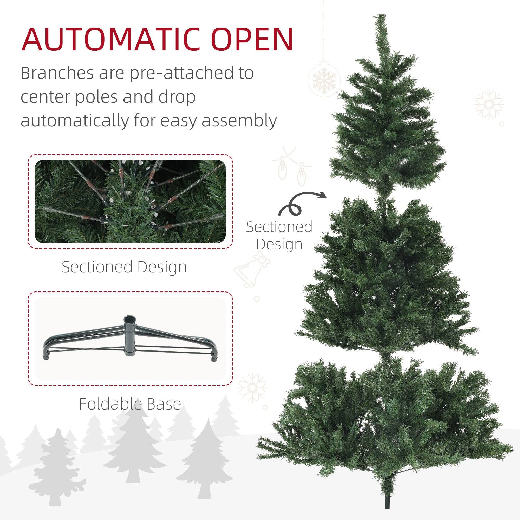 **AUTOMATIC OPEN**

Branches are pre-attached to center poles and drop automatically for easy assembly

- Sectioned Design
- Foldable Base