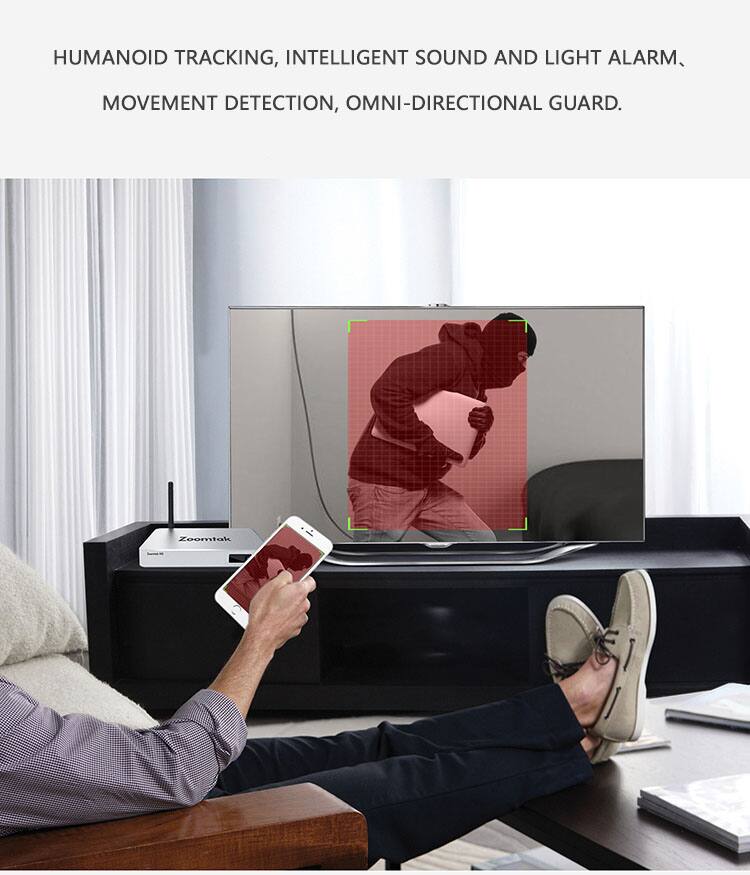 HUMANOID TRACKING, INTELLIGENT SOUND AND LIGHT ALARM, MOVEMENT DETECTION, OMNI-DIRECTIONAL GUARD.