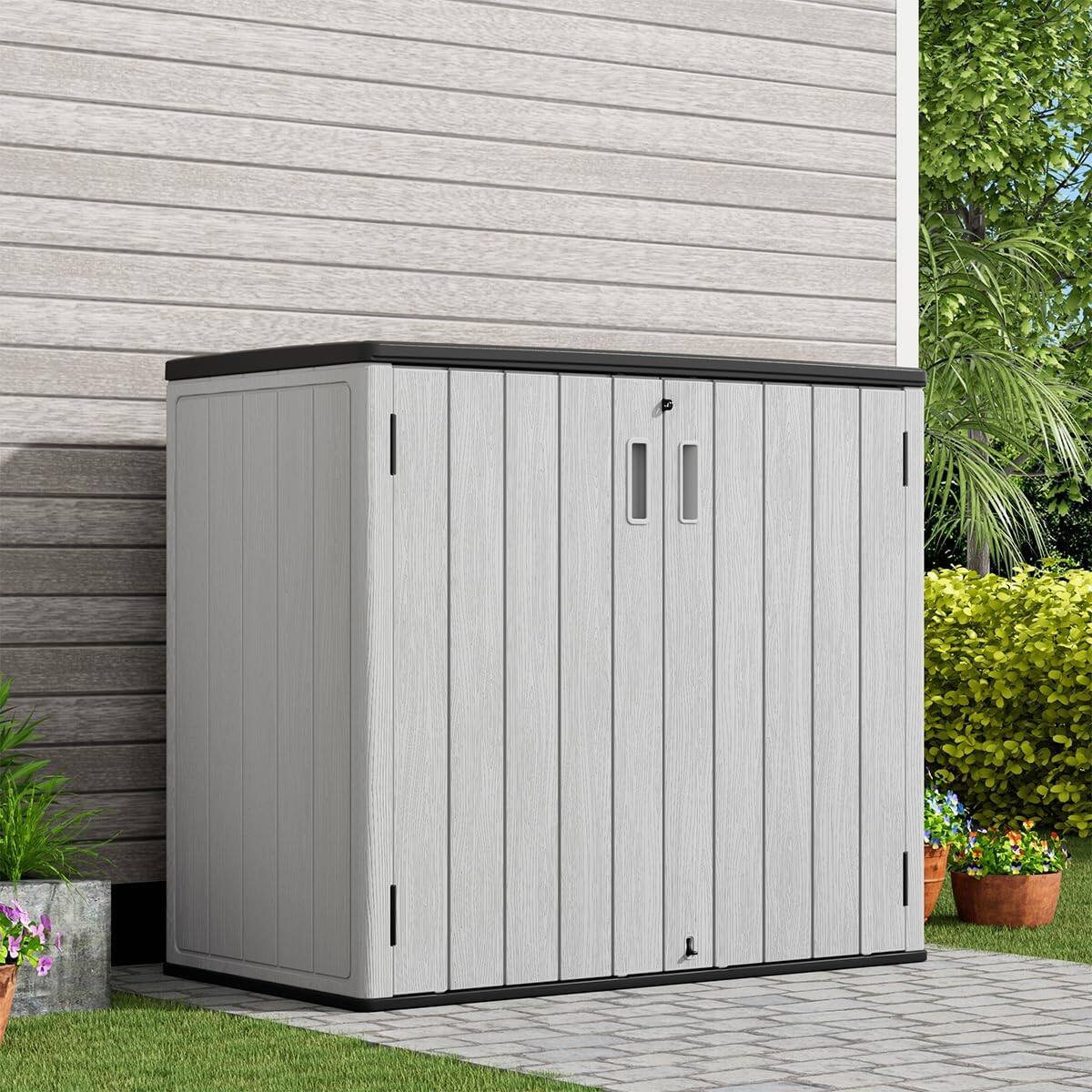 Angle. Decksplore - Outdoor Vertical Storage Shed Outdoor Storage Cabinet Waterproof,Resin Sheds Outdoor Storage Clearance for Garden,Patio - Grey.