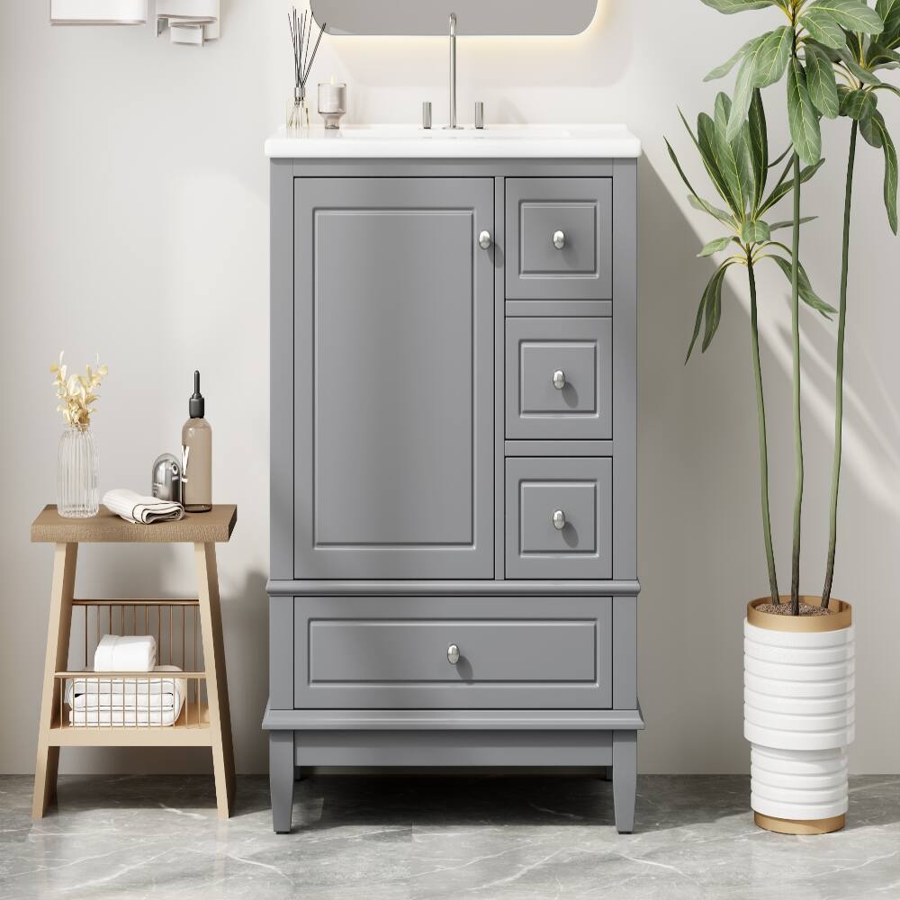 Left. Loheer - Loheer 30 inch grey bathroom vanity freestanding vanity with ceramic sink 3 drawers - Grey.