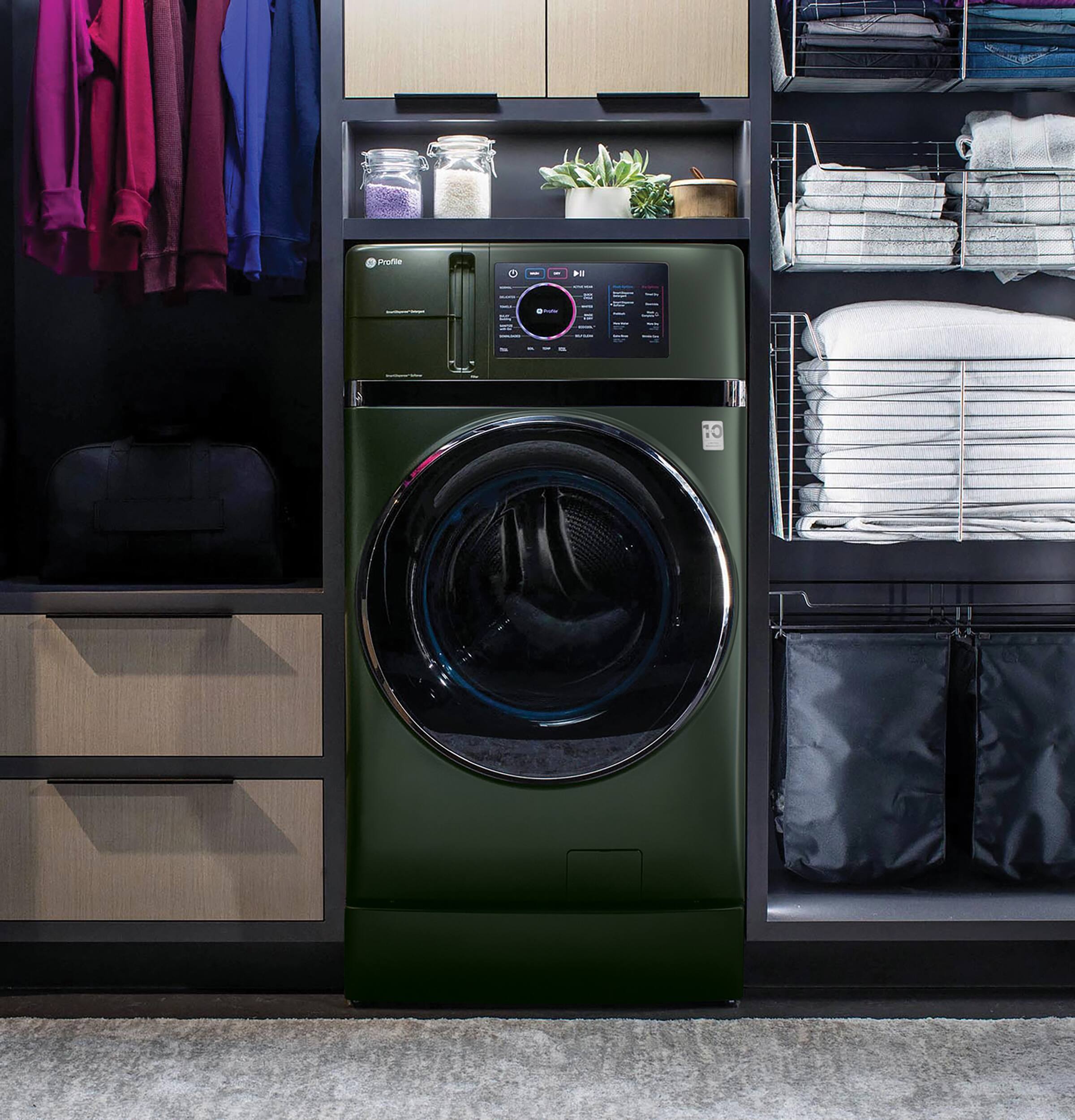 Alt View 17. GE Profile - UltraFast 4.8 Cu. Ft. High-Efficiency Smart Front Load Washer and Electric Dryer Combo with Ventless Heat Pump - Jade Green.