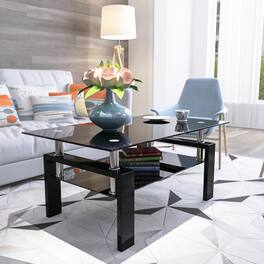 Loheer - Glass Coffee Table Modern Clear Center Table Living Room Furniture - Black