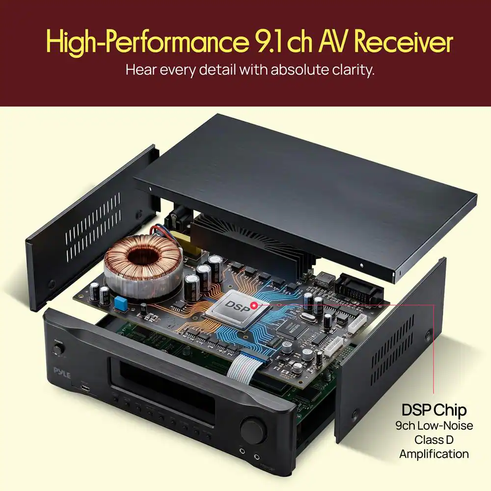 High-Performance 9.1 ch AV Receiver  
Hear every detail with absolute clarity.  
DSP Chip  
9ch Low-Noise Class D Amplification