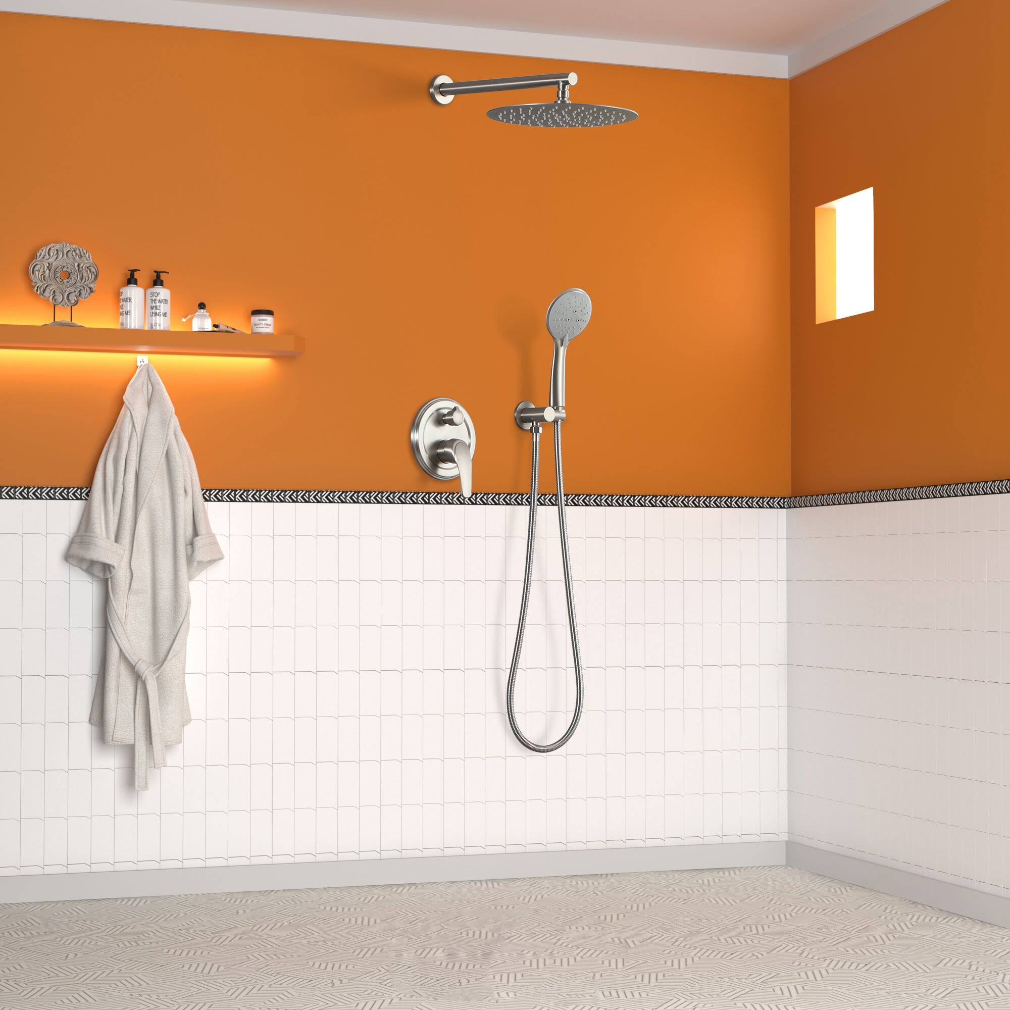 Alt View 4. Boyel Living - 5-Spray Patterns with 2.35 GPM 12 in. Wall Mount Dual Shower Heads with Valve Included in Brushed Nickel - Brushed Nickel.