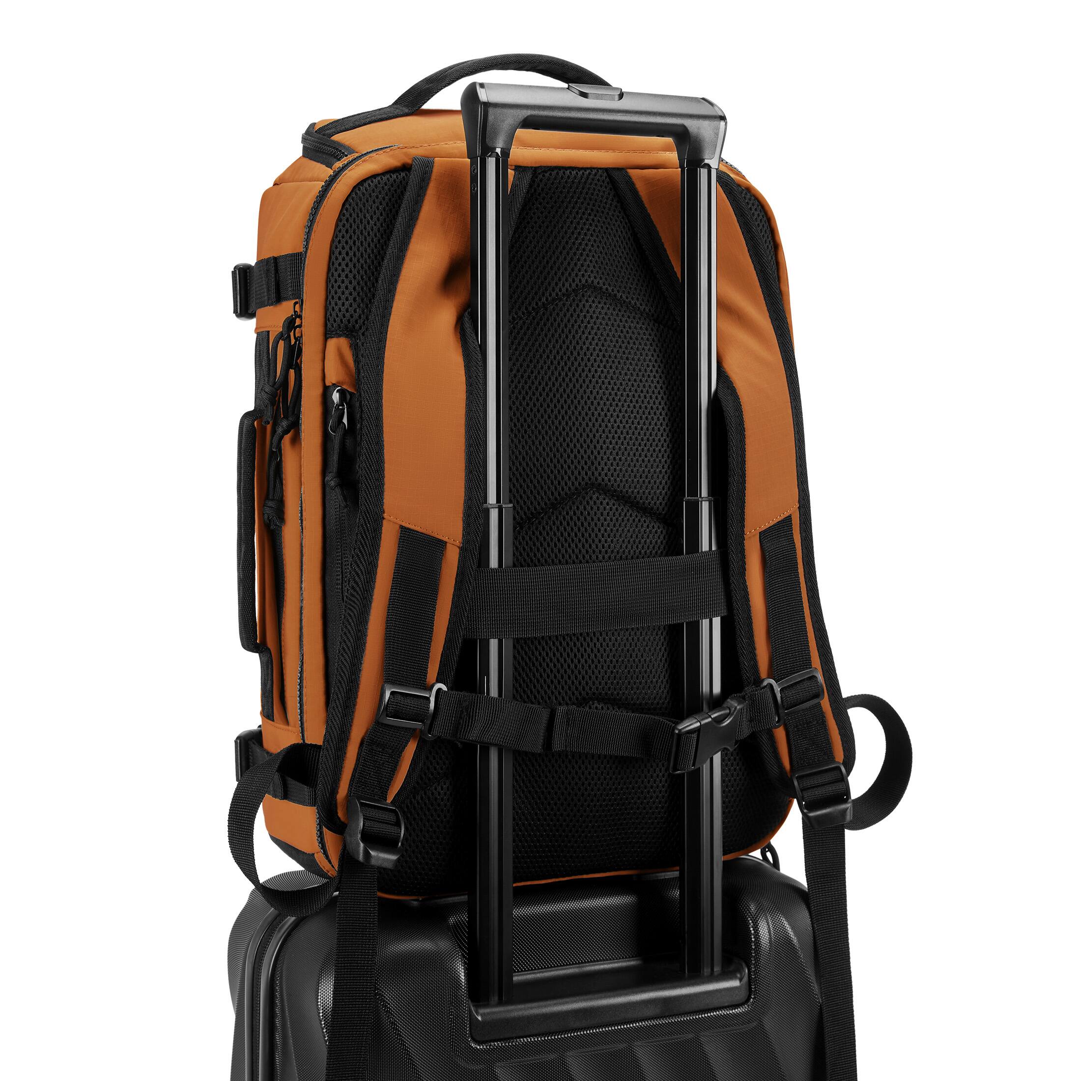 Angle. Bagsmart - Blast 38L Expandable Travel Backpack, Flight Approved Carry On Laptop Backpack with USB Port for Men Women - Orange.