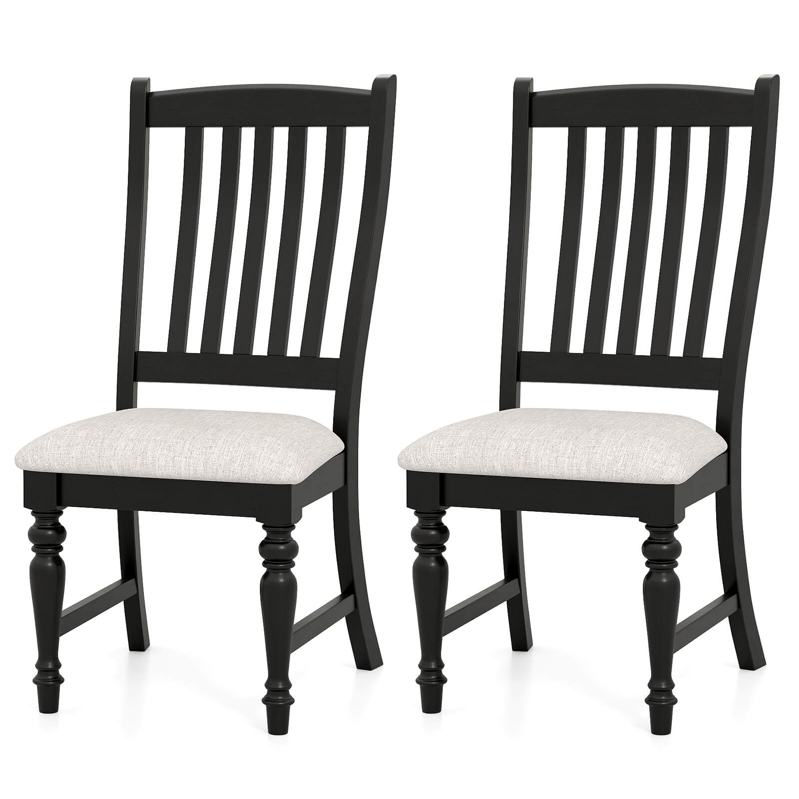 Costway - Set of 2 Dining Chairs with Solid Wood Legs & Padded Seat Kitchen Side Chair - White,Black