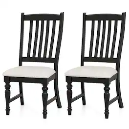 Costway - Set of 2 Dining Chairs with Solid Wood Legs & Padded Seat Kitchen Side Chair - White,Black
