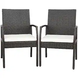 Gymax - 2PCS Patio PE Rattan Wicker Dining Armchairs Outdoor Chair w/ Removable Cushion - Off White