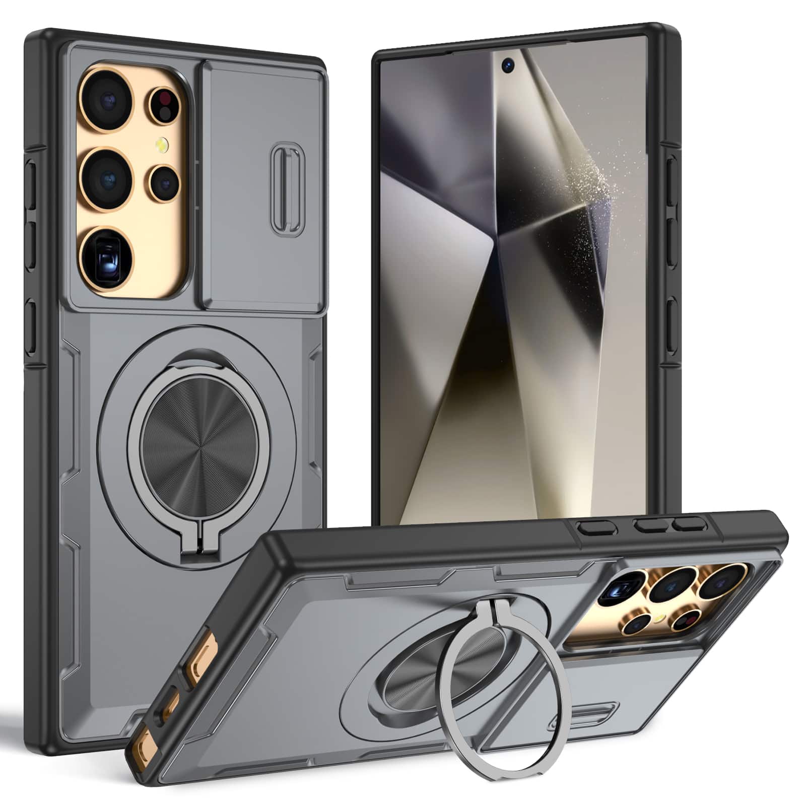 UUCOVER - For Samsung Galaxy S25 Ultra Heavy Duty Case with Slide Camera Cover, Rotatable Magnetic Ring Kickstand Shockproof Cover - Gray price history on PriceWatchPro
