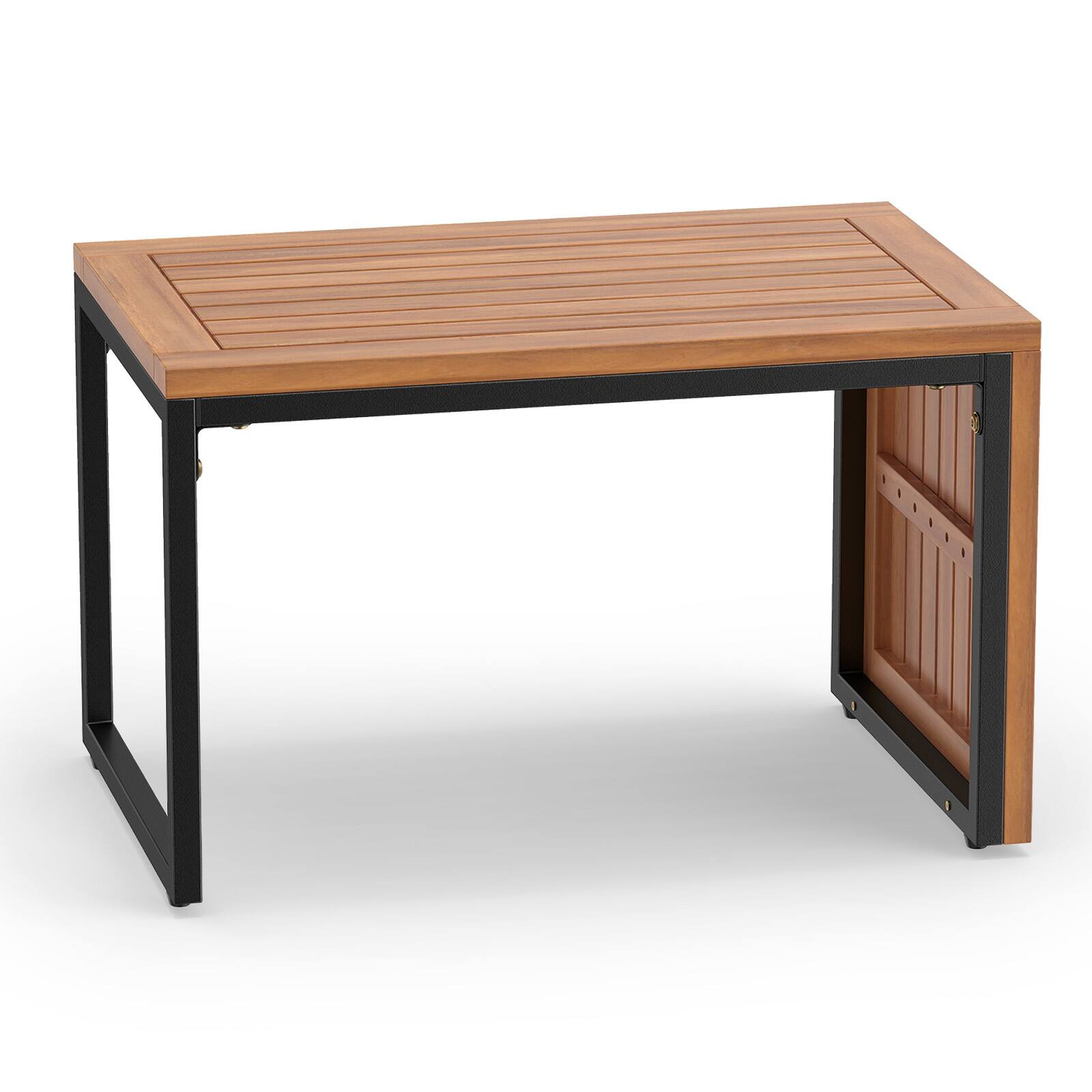 Alt View 9. Costway - Costway 1 PCS Patio Acacia Wood Side Table with Slatted Tabletop, Metal Frame for Backyard - Natural.