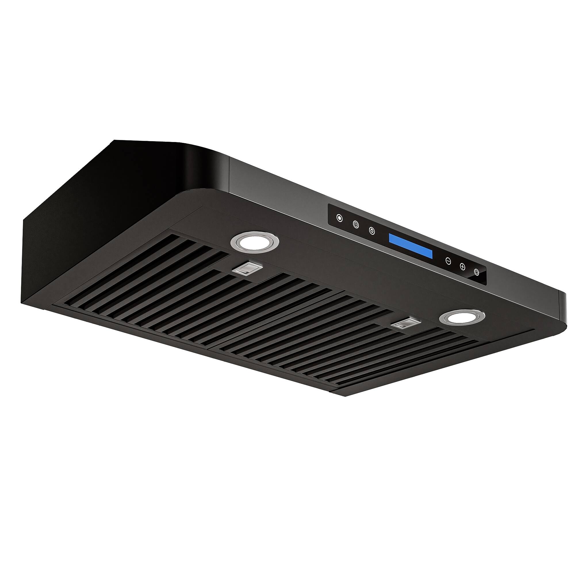 Angle. Onefly - 30 inches - Externally Vented - Under Cabinet Range Hood - Black Stainless Steel.