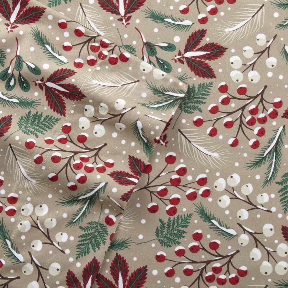 Alt View 2. Shavel Home Products - Micro Flannel Printed Deep-Pocket Sheet Set, Twin, Winterberries - Winterberries.