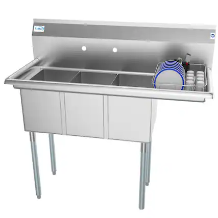 Front. Koolmore - 45 in. Three Compartment Stainless Steel Sink with Drainboard, Bowl Size 10"x 14"x 10" SC101410-12R3. - Stainless Steel.