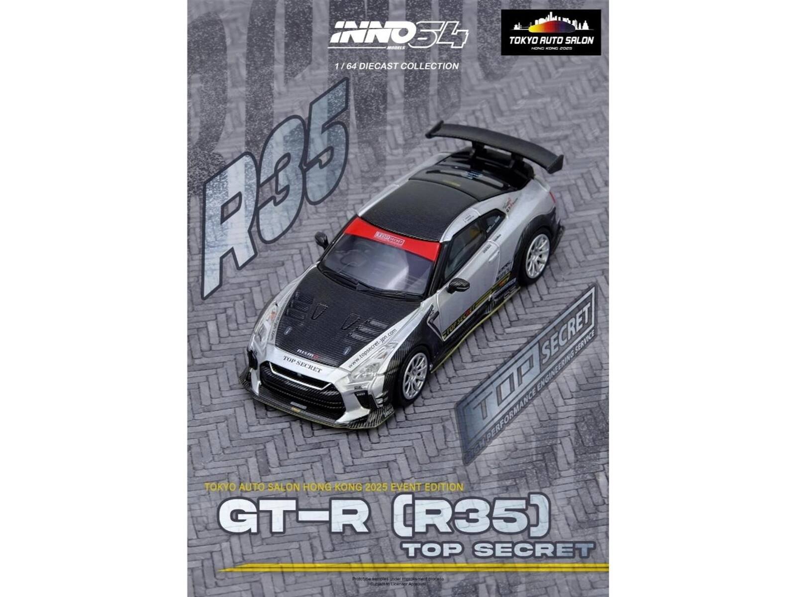 INNO34 TOKYO AUTO SALON - 1/64 DIECAST COLLECTION  
R35  
TOP SECRET ENGINEERING OP PERFORMANCE  
TOKYO AUTO SALON HONG KONG 2025 EVENT EDITION  
GT-R (R35) TOP SECRET