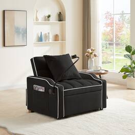 APRILSOUL - 3 in 1 Sofa Bed Convertible Sleeper Chair Adjustable Pull Out Multi Pockets Folding Living Room Bedroom Small Space - Black