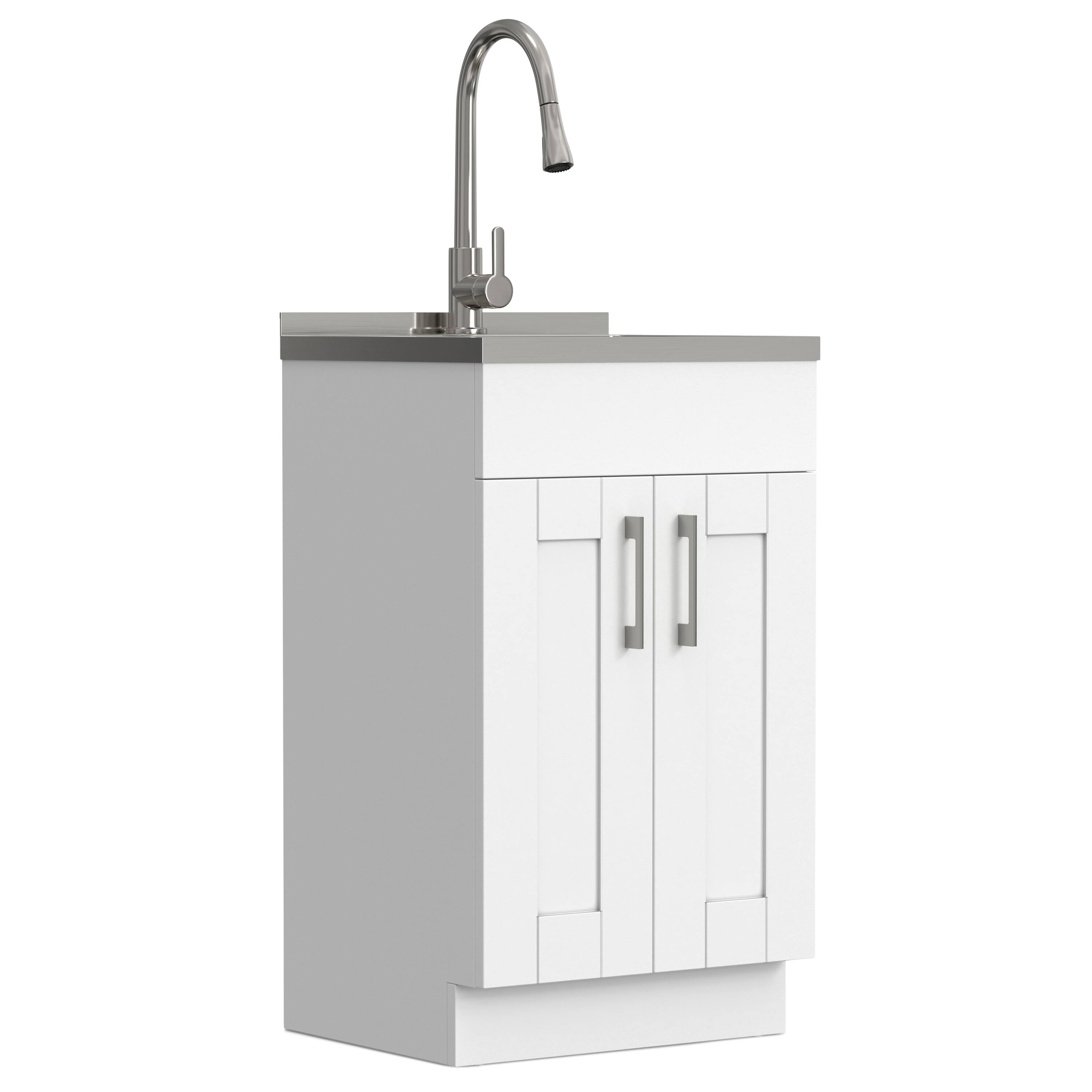 Alt View 5. Simpli Home - Modern Wide Shaker All-In-One 20-inch Laundry Utility Sink and Cabinet - Pure White.