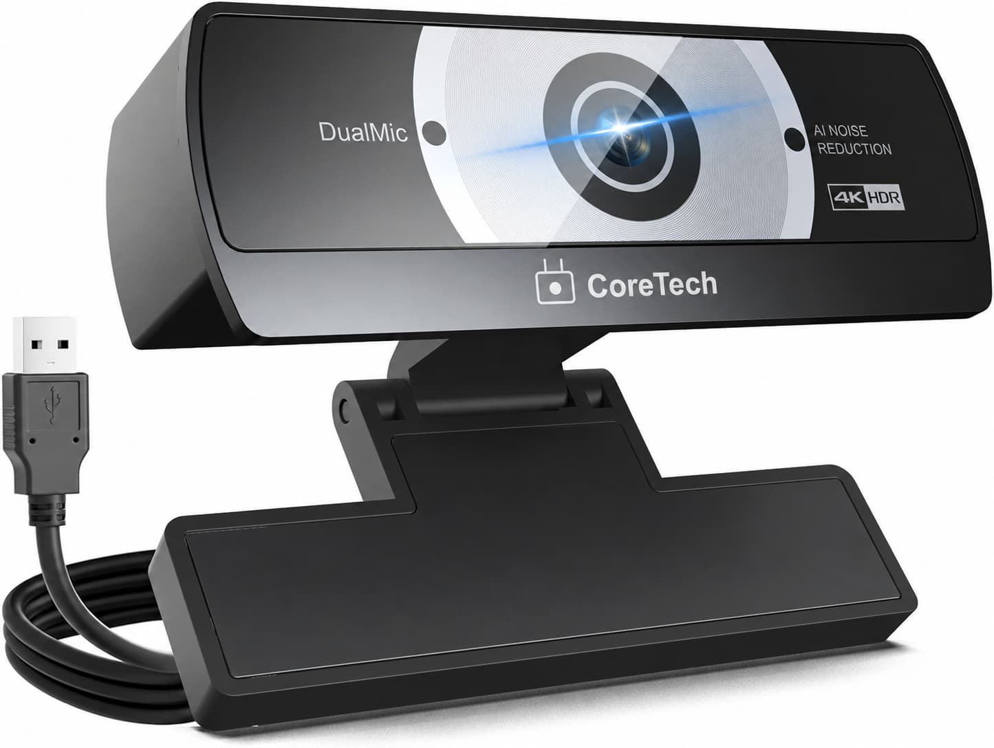 Core Tech - 4K UHD USB Webcam with PDAF Autofocus, Dual AI Noise-Canceling Microphones and 80° Wide-Angle Lens - Black
