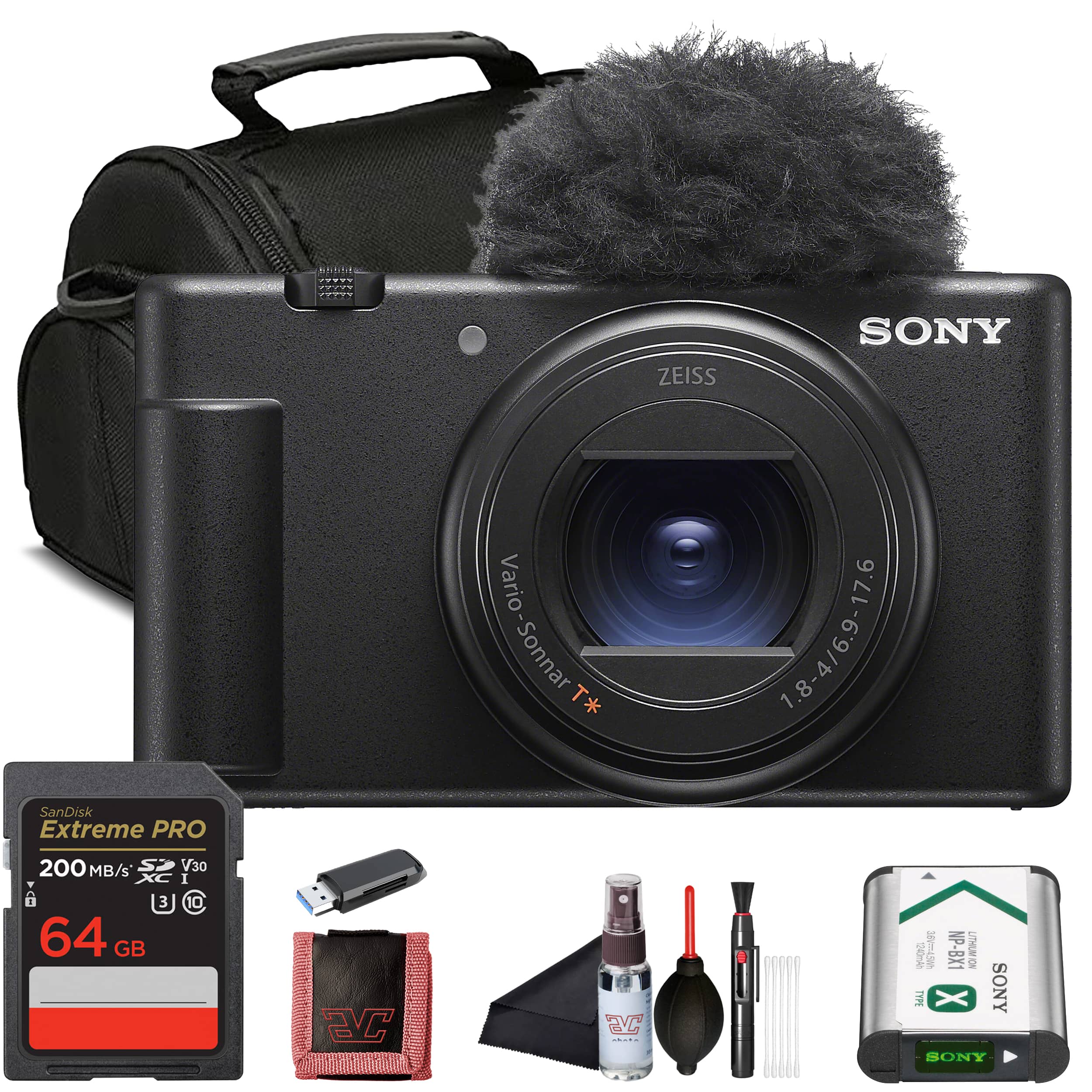 Bundle - Sony - ZV-1 II Digital Camera + 64GB Memory Card + Card Reader + More - Black