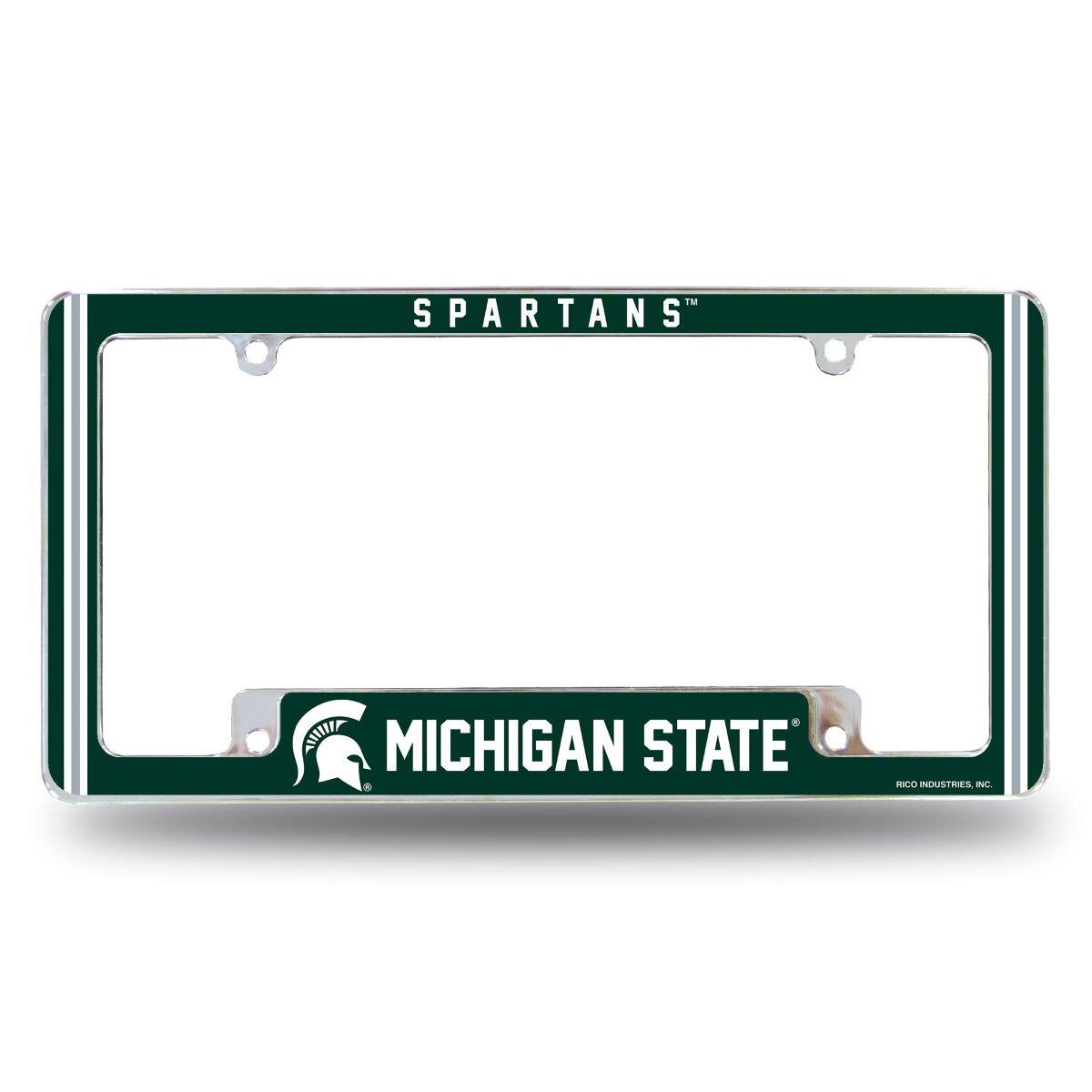 Michigan State Spartans Chrome Metal License Plate Frame with Full Frame Team Color Graphics