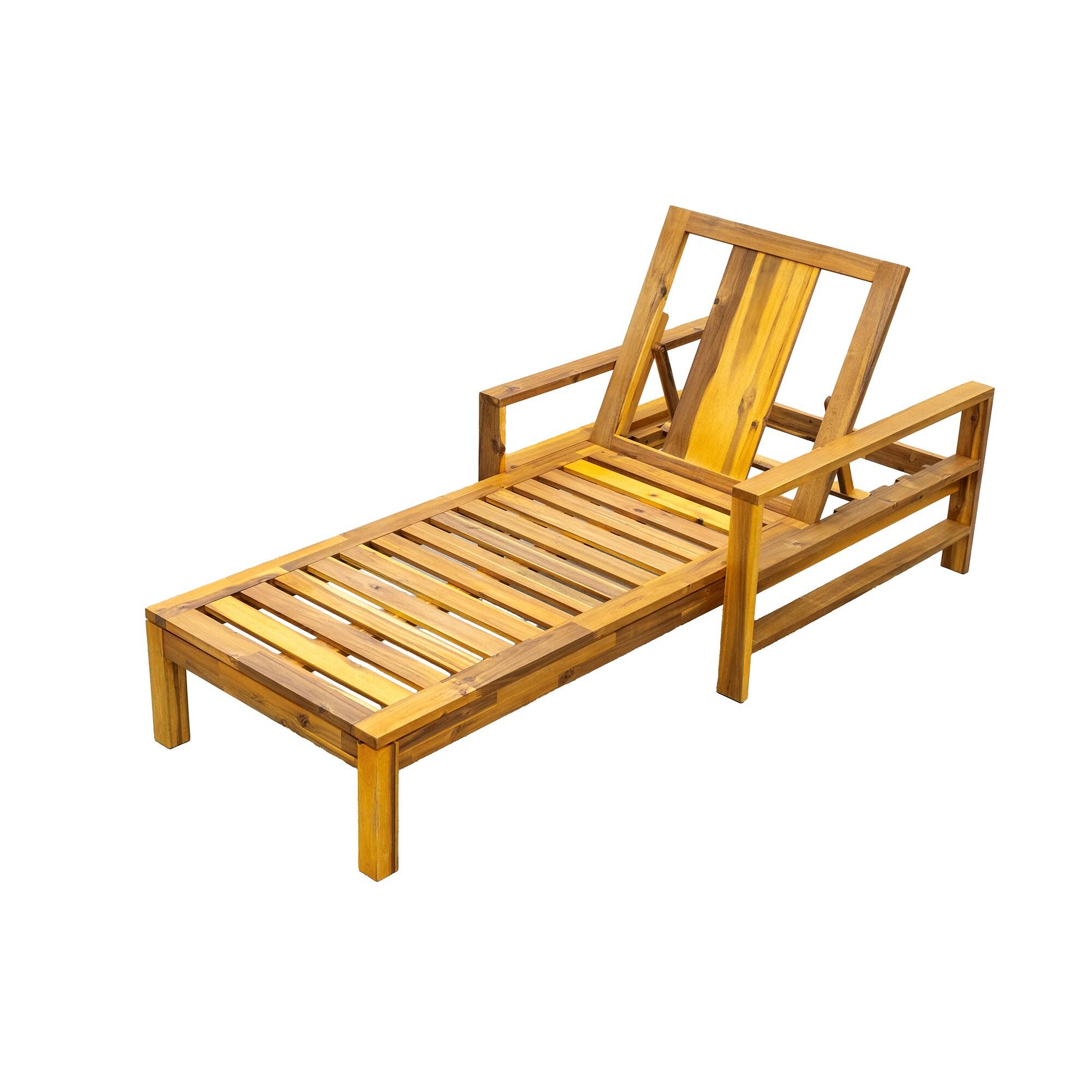 Alt View 2. Mondawe - Acacia Wood Adjustable Backrest Outdoor Lounge Chair - Natural+Beige.