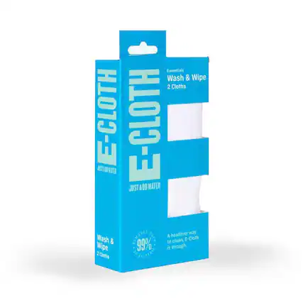 Essentials Wash & Wipe 2 Cloths
E-CLOTH
JUST ADD WATER
A healthier way to clean, E-Cloth is enough.
Wash & Wipe "OF 99% BACTERIA"