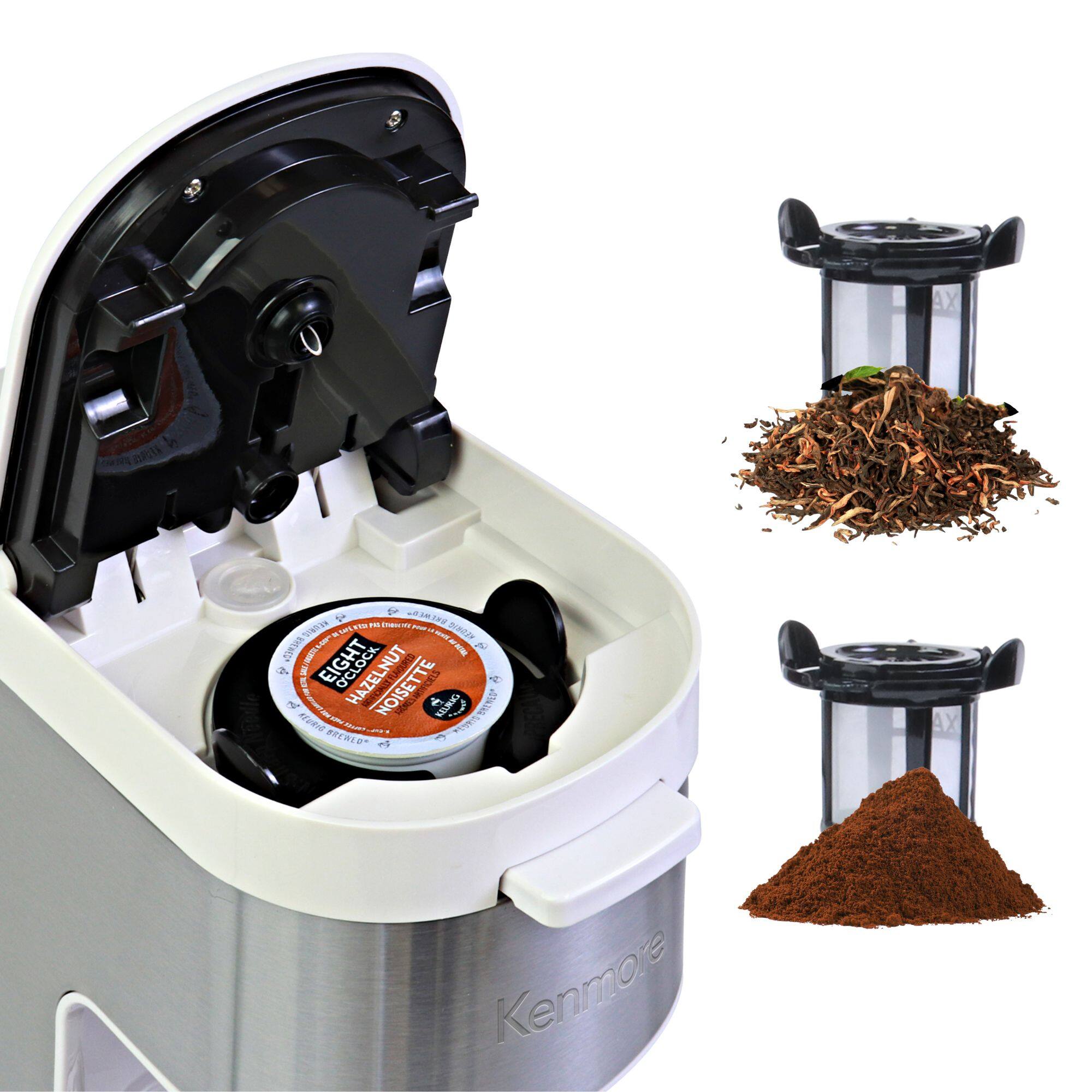 LTD 10 EDIBIETRY BNIWED* sour MEURIO " yso VENTE KEURIG # BREWED* verser a 2. MEMACA EIGHT KEURIG 5 save HAZELNUT NOISETTE KEURIO  () SWATER BREWED

Kenmore