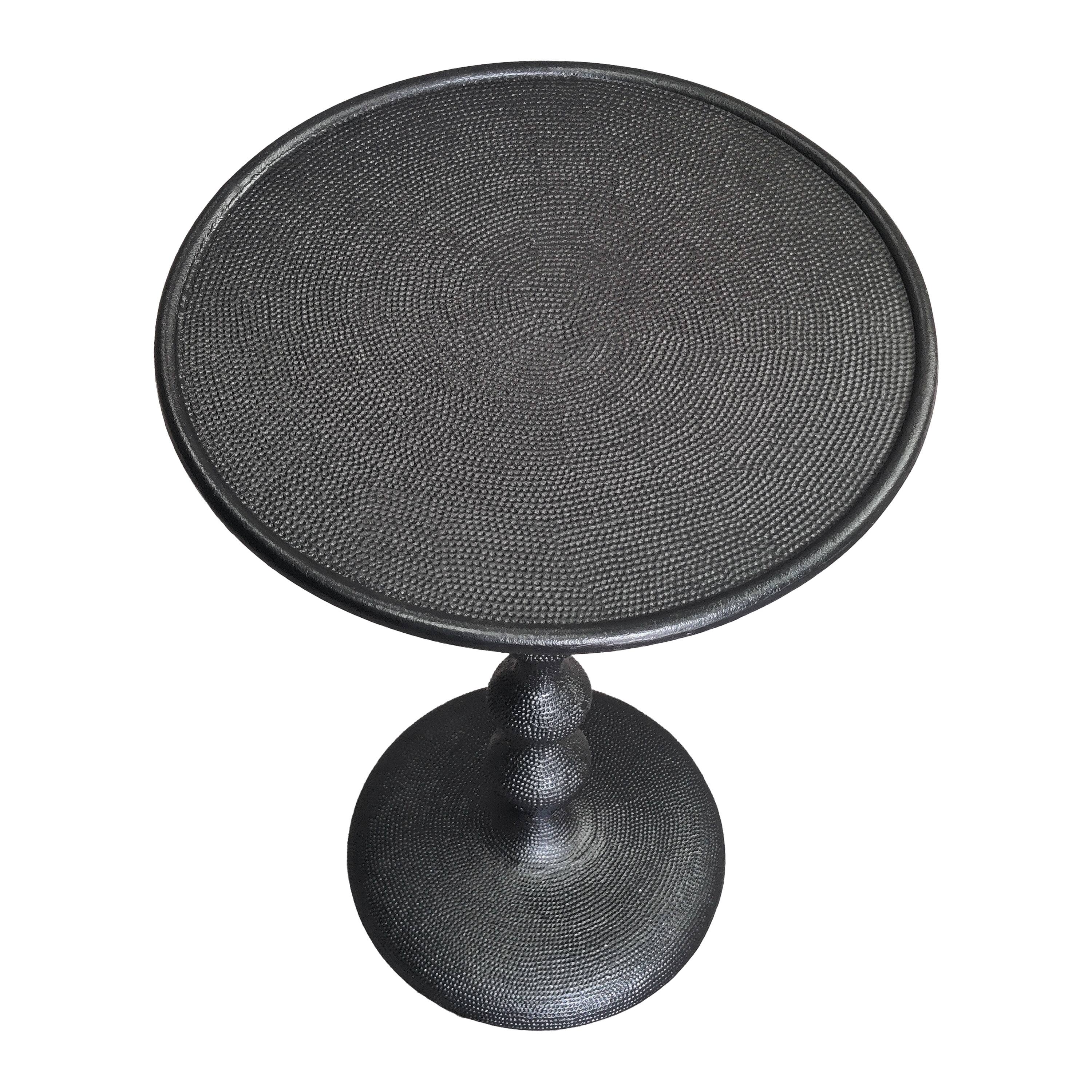 Alt View 4. Manhattan Lane - Shae 22 Inch Round Side End Table, Hammered Texture, Turned Pedestal Post - Black.