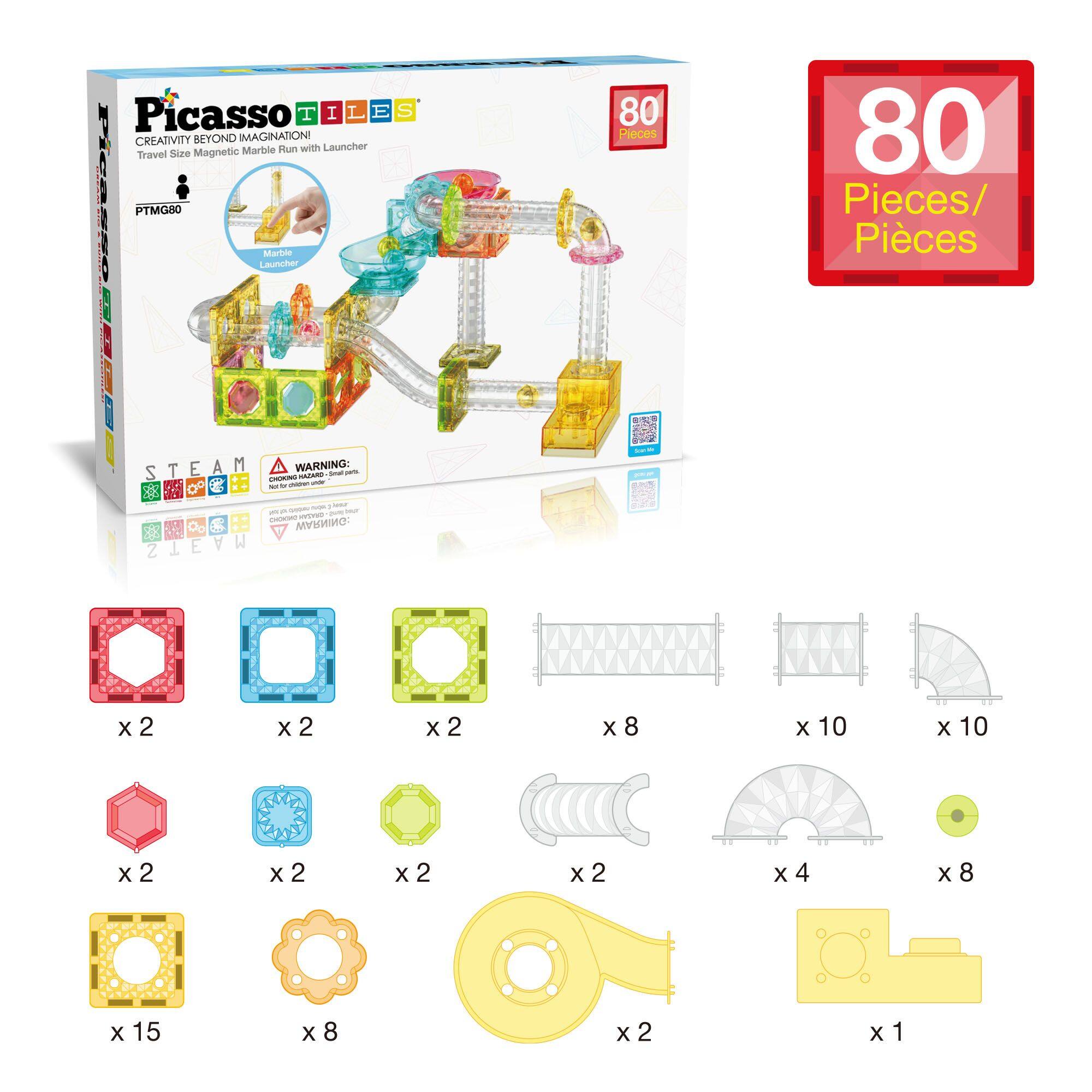 Picasso Tiles Creativity Beyond Imagination Marble Run with Launcher Travel Size Magnetic Picasso PTMG80 Launcher Marble 80 Pieces 80 Pieces/Pieces STEAM E A M WARNING: S C - -narpar - - - - - - - - - - oee DMAW STEAM 2 x 2 x 2 x 8 x 10 x 10 x 2 x 2 x 2 x 2 x 4 x 8 x 15 x 8 x 2 x 1