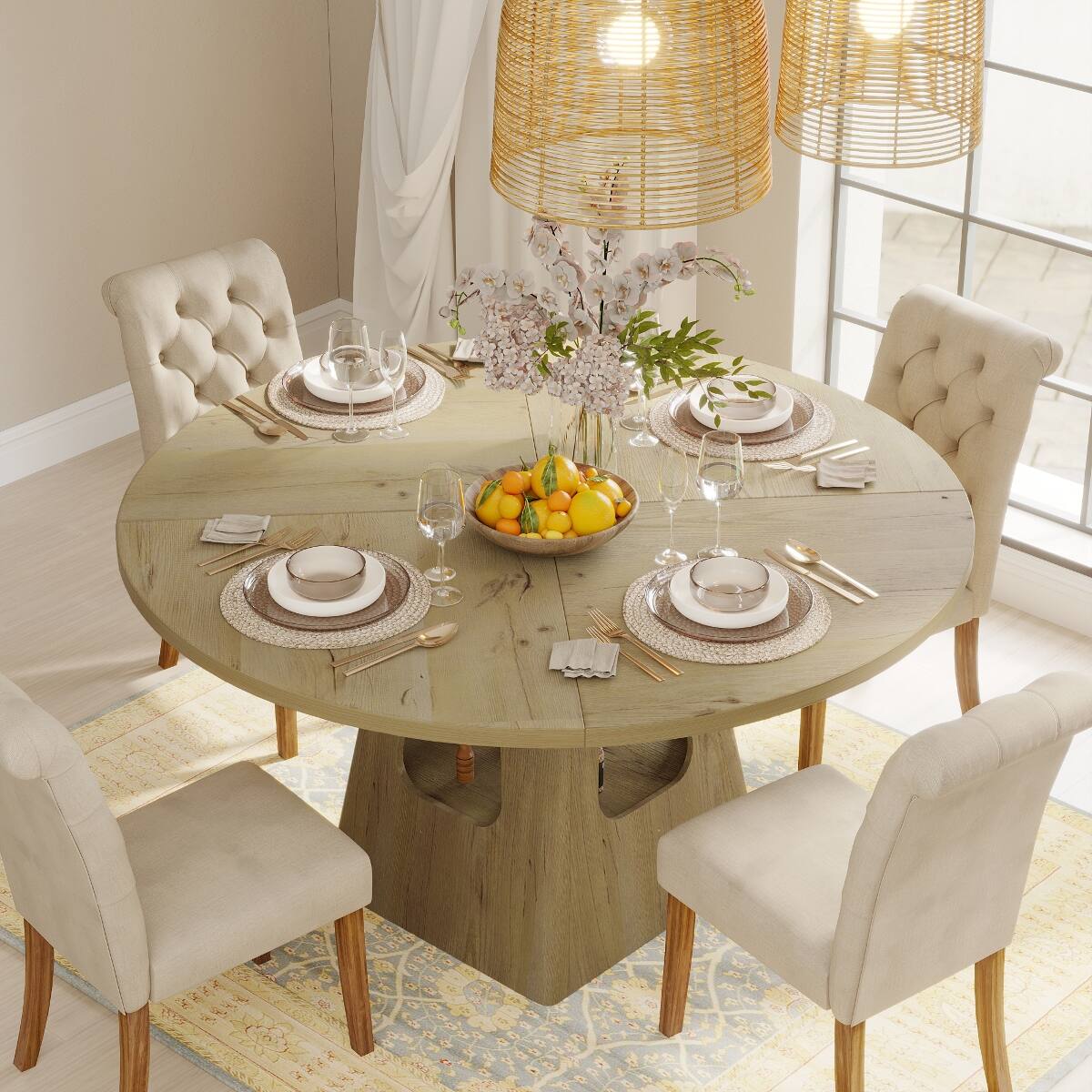 Alt View 1. Loheer - Loheer 47-Inch Round Dining Table with Natural MDF Top and Storage Shelf - Natural.